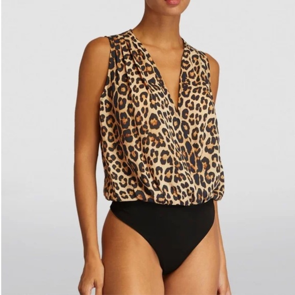 NWT Good American Georgette Wrap Front Bodysuit Good Leopard003 - Picture 1 of 15